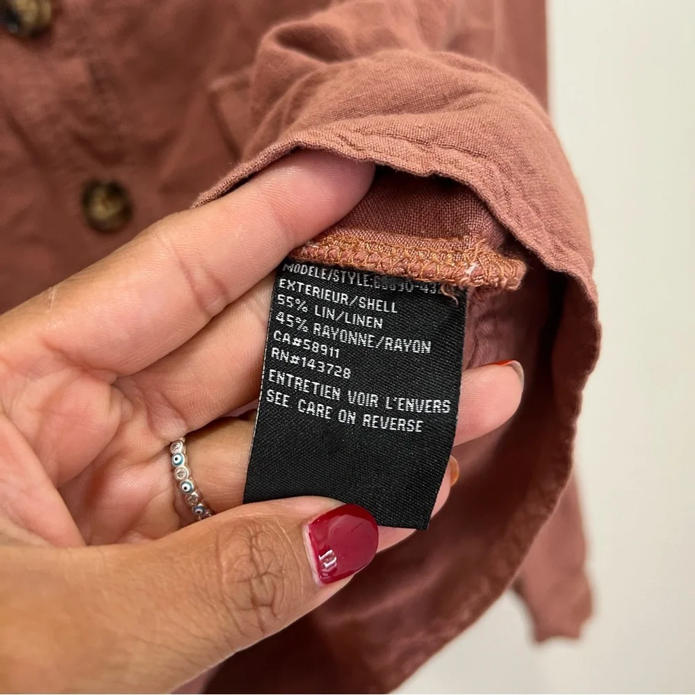 Tribal Jeans Terracotta Linen Blend Utility Jacket Cropped Mock Neck Rust Medium